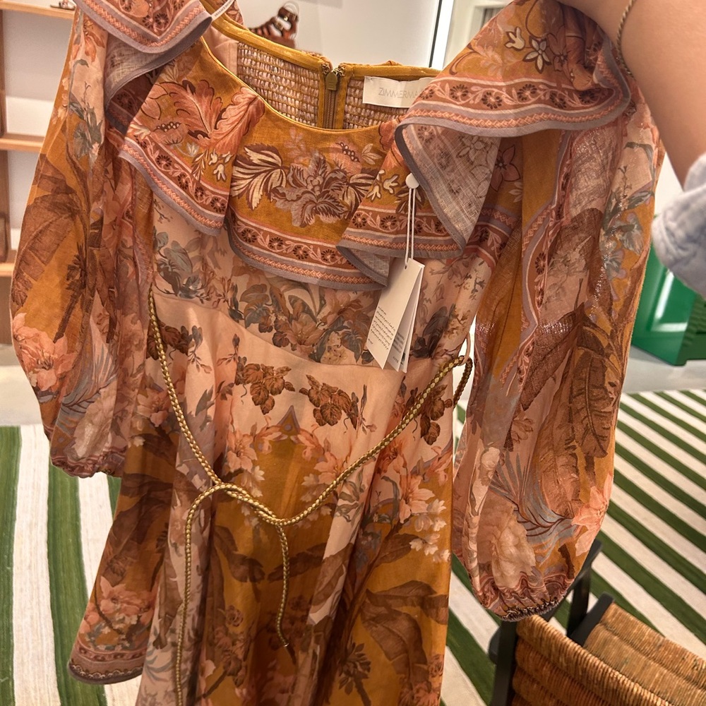Zimmermann Wylie Off-Shoulder Mini Dress Mustard Floral 0
